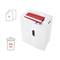 A white paper shredder is destroying red sheets. On the left, symbols indicate: '6' sheet capacity, '255 A4' bin capacity.