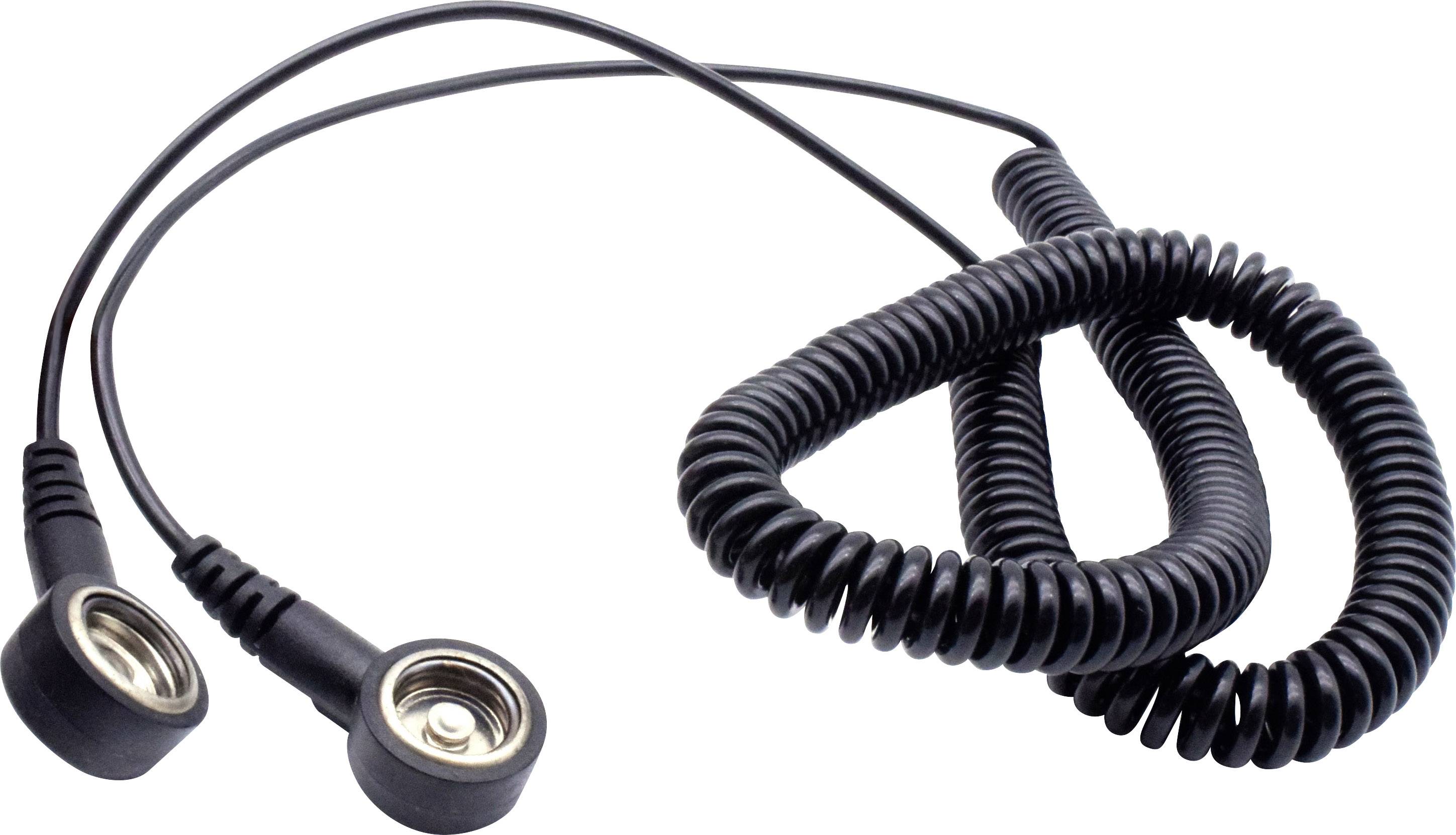 A black spiral cable with two round connectors, commonly used for electrical devices or audio accessories.