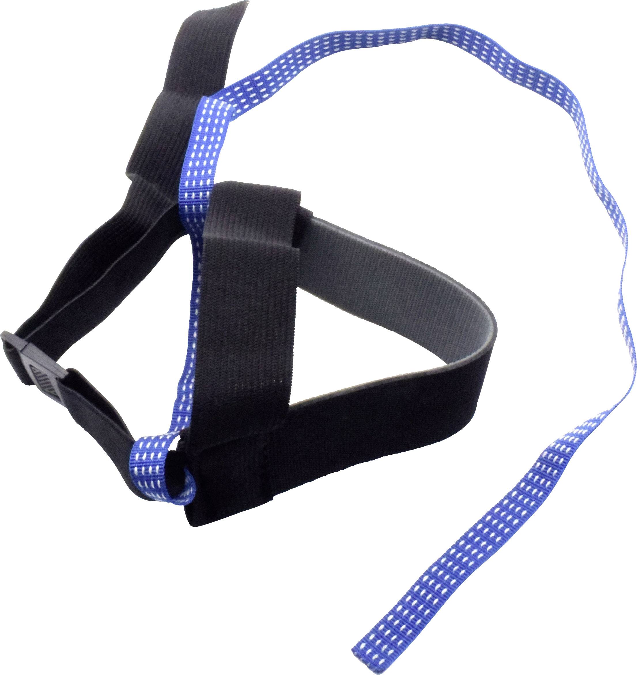 Black and blue crockery with straps, resembling a head harness, possibly for animal control.