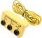 Yellow ESD earth bonding point device with three terminals and associated cable, used for the dissipation of static electricity.