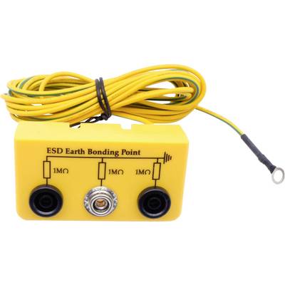 Yellow ESD earthing point module with three connections, two for 1 MΩ resistors and a central earthing terminal.