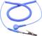 A blue, spiral-shaped earthing cable with a crocodile clip at one end and a press-stud terminal at the other, likely used for electrostatic discharge.