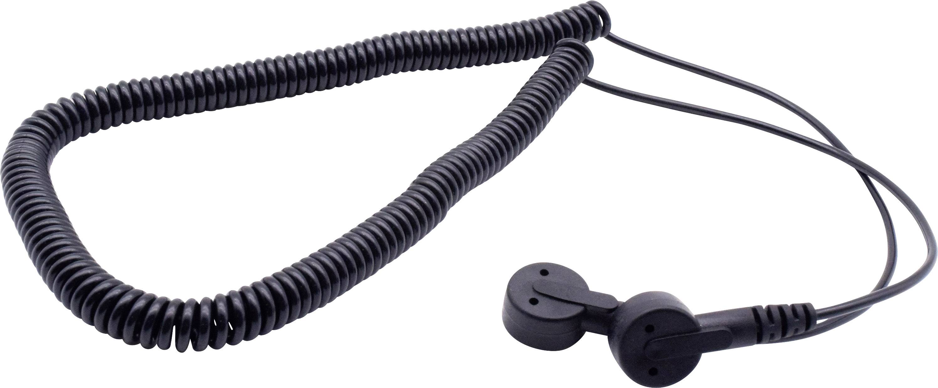 A black, spiral-wound acoustic tube with two earpieces at the end, typically used for communication devices.