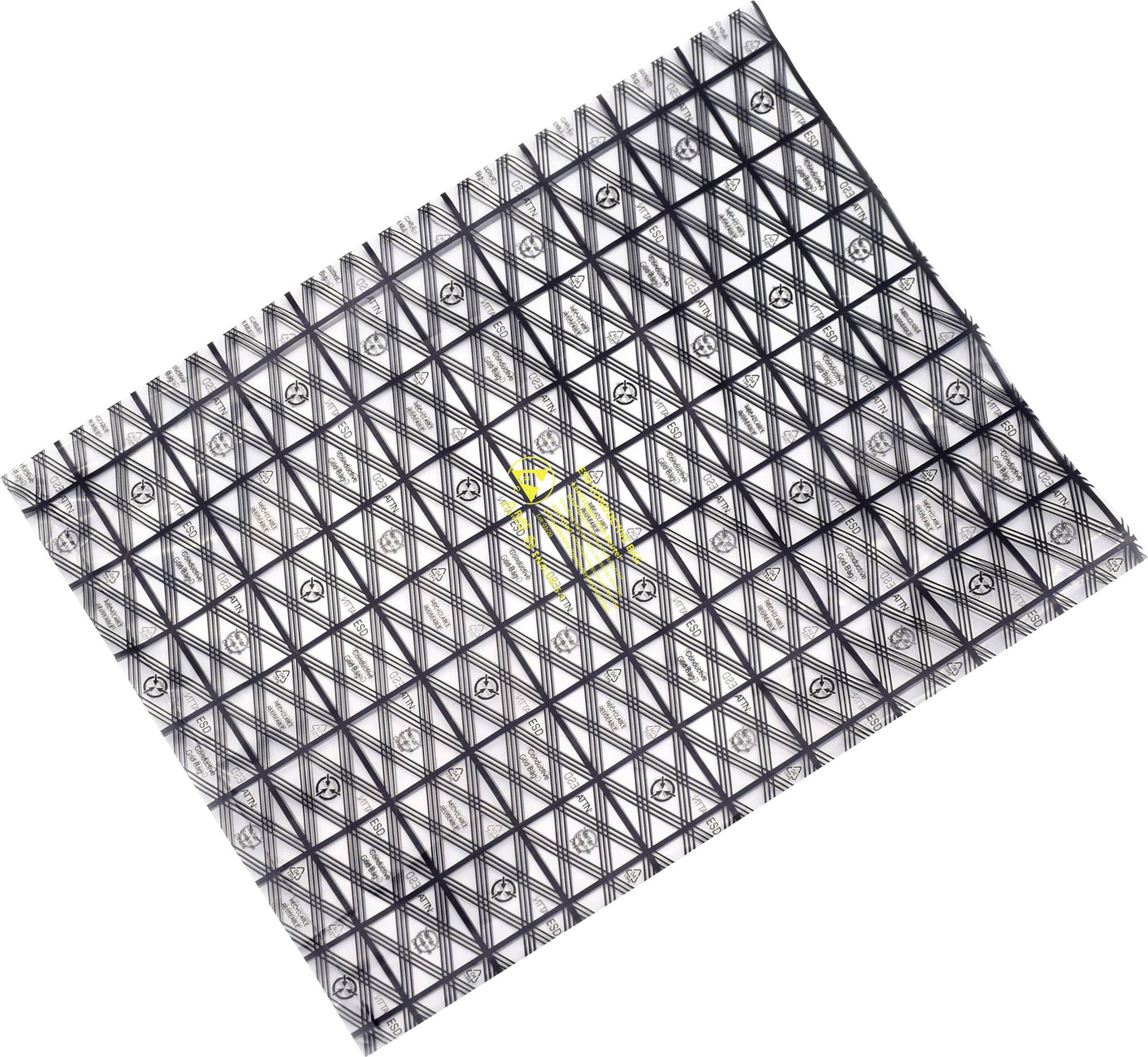 A geometric pattern of black lines on a silver background. A yellow symbol in the centre draws the attention.