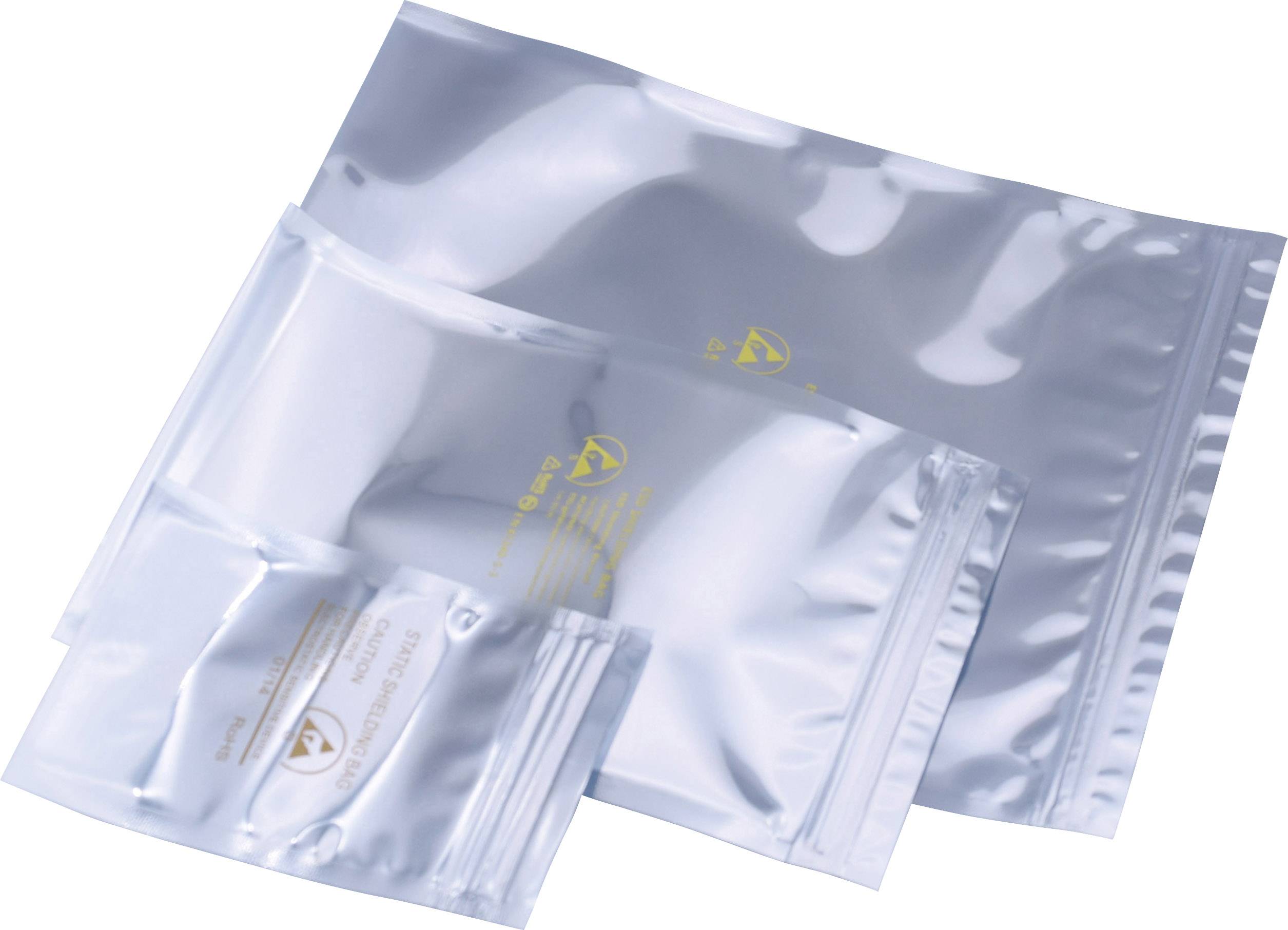 Three anti-static zip-lock bags in different sizes are layered on top of each other.