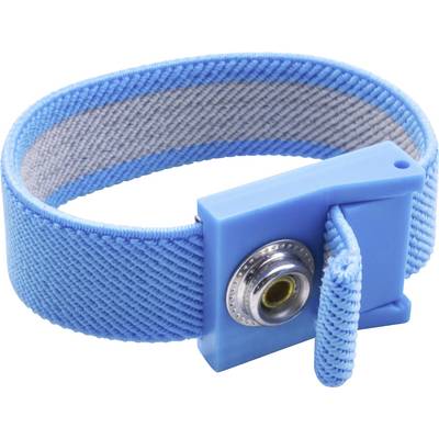 A blue anti-static wristband for use when working with sensitive electronic equipment.