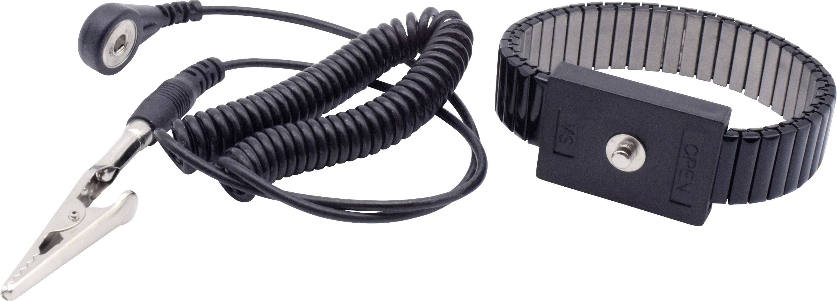 Anti-static ESD wrist strap with crocodile clip, for discharging static electricity when working on electronic devices.