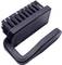 Black shoe brush with dense bristle head and ergonomic handle for cleaning shoes.