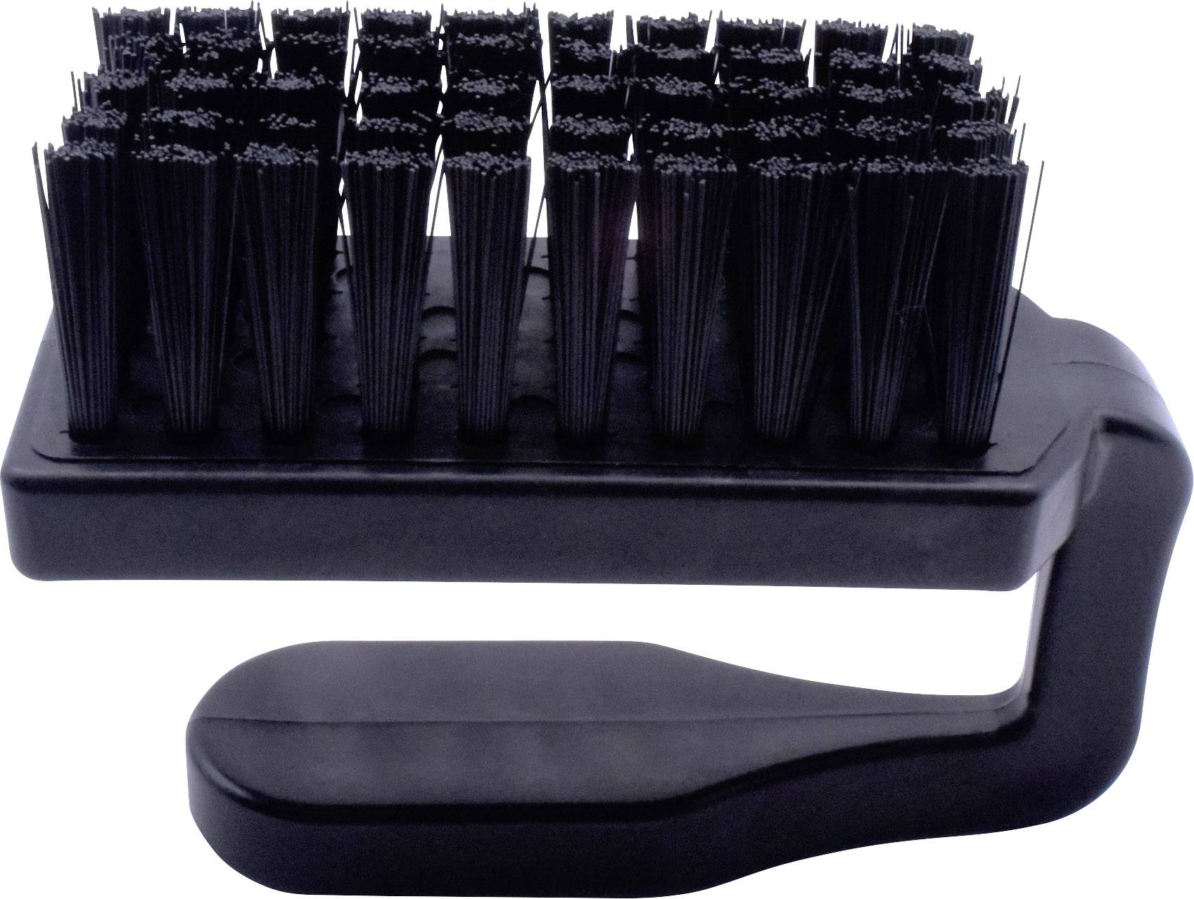 Black cleaning brush with an ergonomic handle, used for cleaning golf clubs or other hard-to-reach areas.