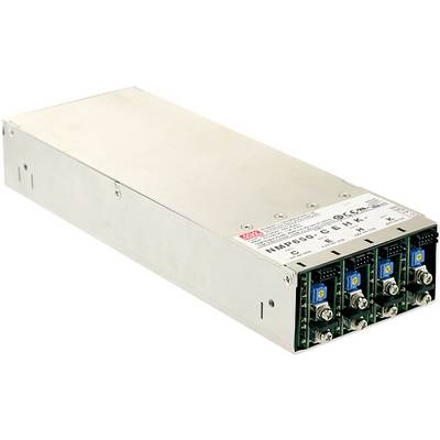 A metal enclosure of a modular power supply with multiple ports on the front panel, suitable for industrial applications.