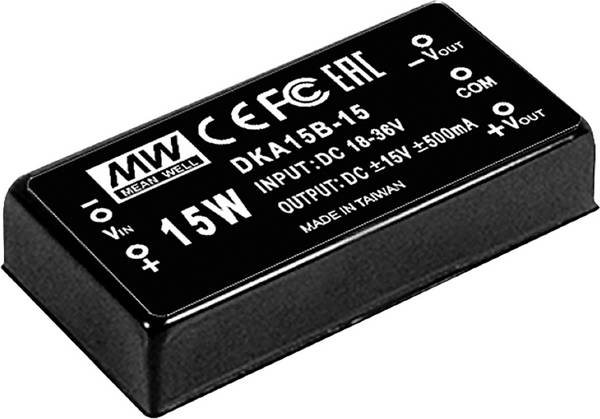 MEAN WELL DKA15A-15 DC/DC converter 500 mA 15 W No. of outputs: 2 x Content 1 pc(s)