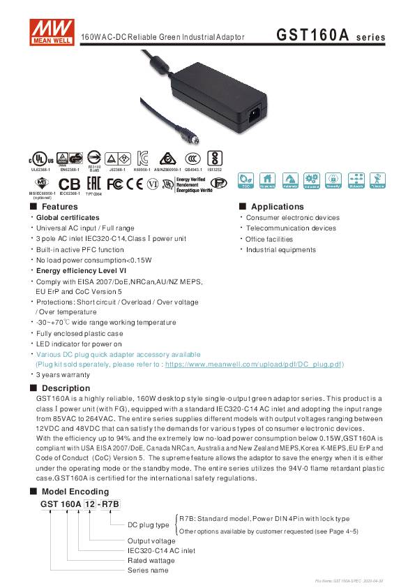 Image of MW Mean Well GST160A36-R7B Bench PSU (fixed voltage) 36 V DC 4.44 A 160 W
