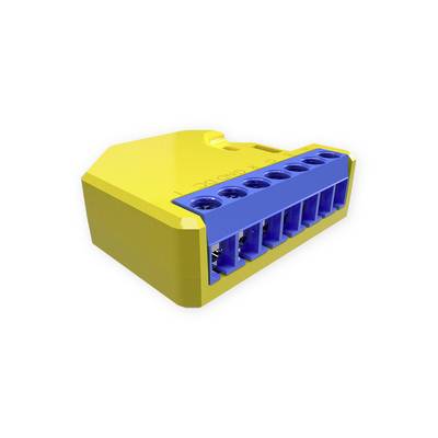 A yellow electrical module with a blue terminal strip, designed for use in electrical installations.