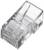 A transparent, rectangular Ethernet socket housing with eight metallic contacts for network connections.