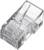 A transparent RJ-45 plug, commonly used for Ethernet connections in network cables.