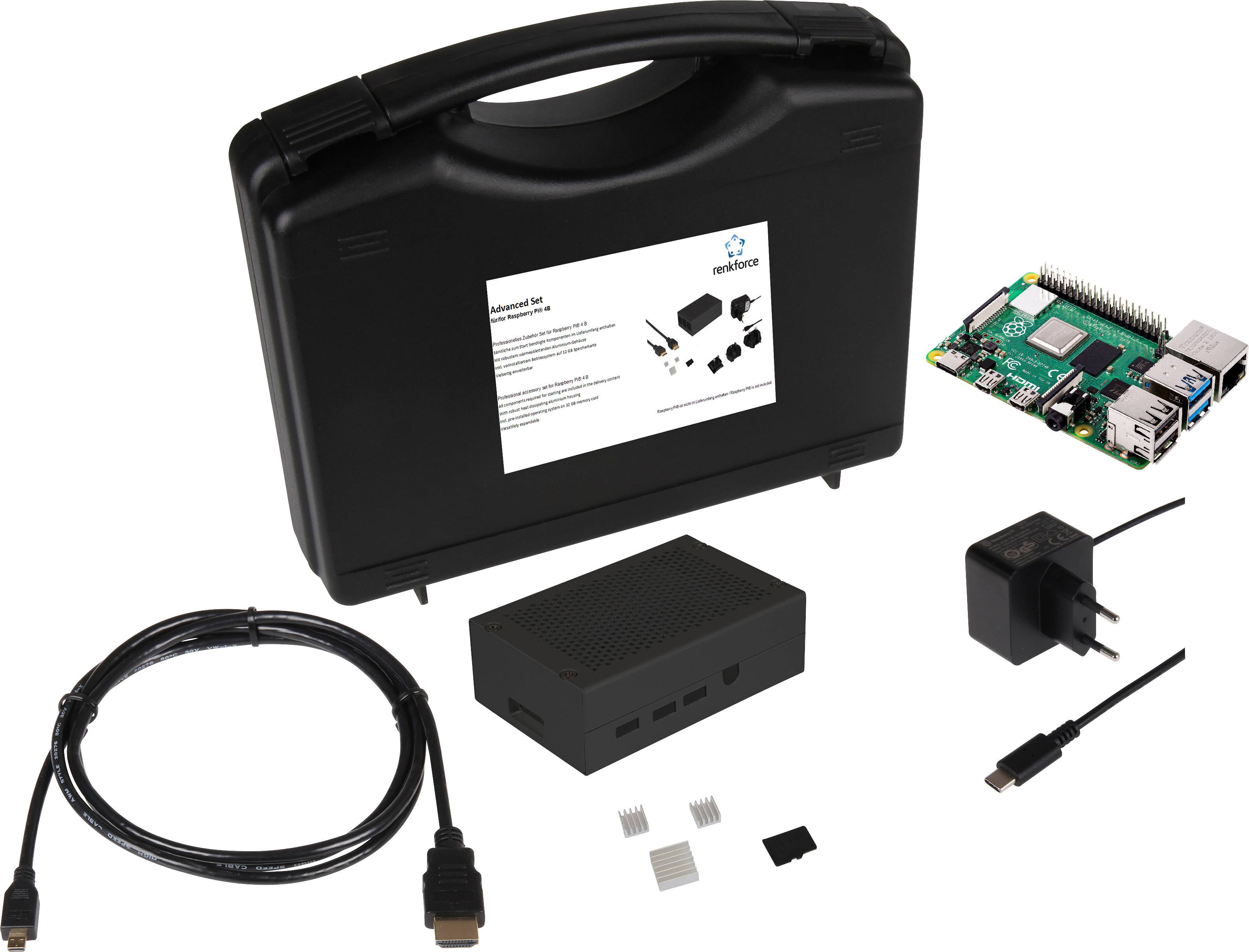 Renkforce Advanced Set Raspberry Pi® 4 B 4 GB 4 x 1.5 GHz Housing, PSU, HDMI cable, Noobs OS, Heatsink-0