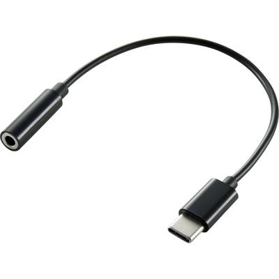 Black cable with USB-C plug on one end and 3.5mm audio jack on the other end, for connecting audio devices.