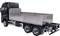 A lorry with an open cargo bed, silver bodywork, black driver's cab, six wheels, suitable for transport and logistics.
