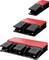 Three red and black foot pedal switches in different sizes. Each switch has a pedal that is visually structured.