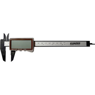'Electronic digital calliper with digital display and millimetre scale, KUNZER brand, for precise length measurement.'