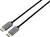 A long, black DisplayPort cable with metallic connectors at both ends, suitable for high-resolution video transmissions.