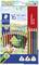 Pack of 16 triangular coloured pencils made from recycled wood, Staedtler brand. The packaging features a fox and woodland landscape.