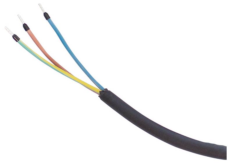 'A multicore electrical cable with four colored wires: red, blue, green, and yellow; used for electrical connections.'