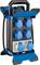 Electrical distribution board in an industrial design with multiple blue and white power sockets, suitable for use on construction sites.