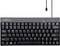 Compact black keyboard with USB cable, featuring full function key row and English layout, suitable for computers.