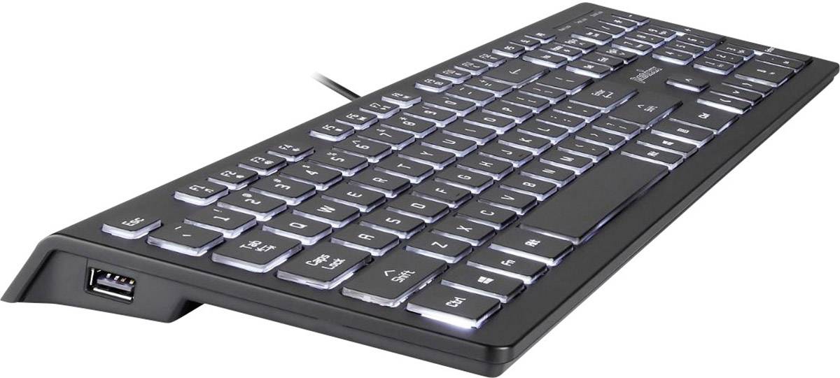 Perixx PERIBOARD-324 cabled keyboard with background lighting - 2 Hubs - X-Shear keys - Standard size - White background lighting