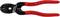 A red Knipex cable cutter with a black head, suitable for cutting 3.3 mm thick piano wire. Made in Germany.