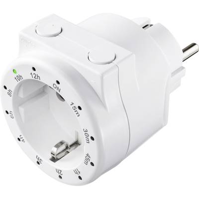 White 24-hour timer socket with green indicator light, suitable for automatic device control.