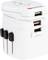 Travel adapter with USB ports and switches. Compatible with international plug formats. Suitable for travel and device charging.