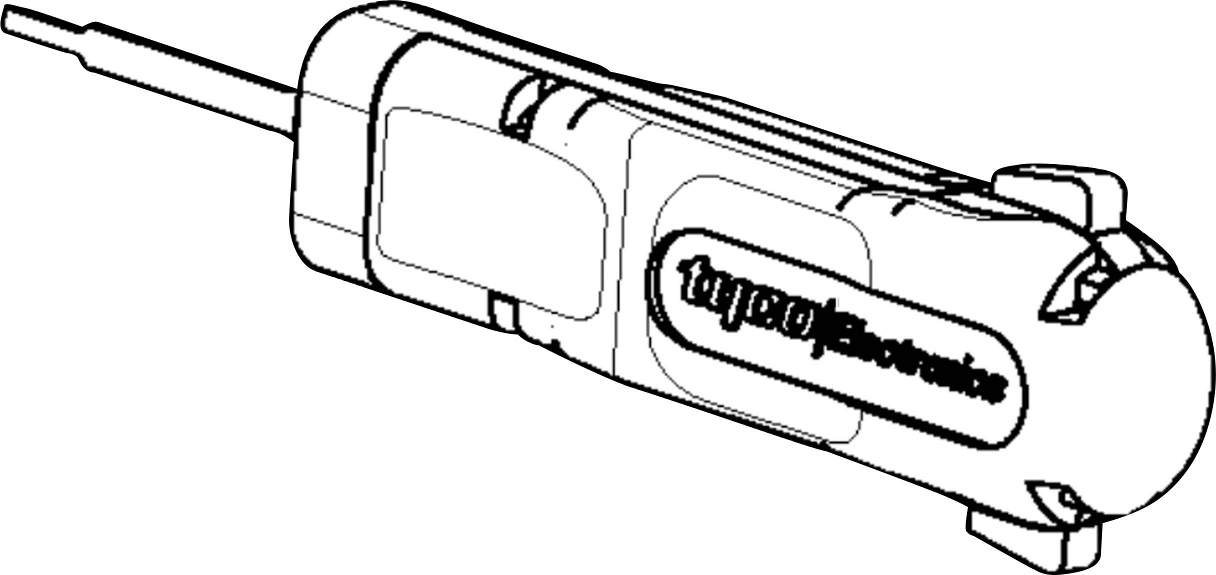 Drawing of a screwdriver with a transparent handle cap and 'topdiyscrewdriver' on the side of the handle.
