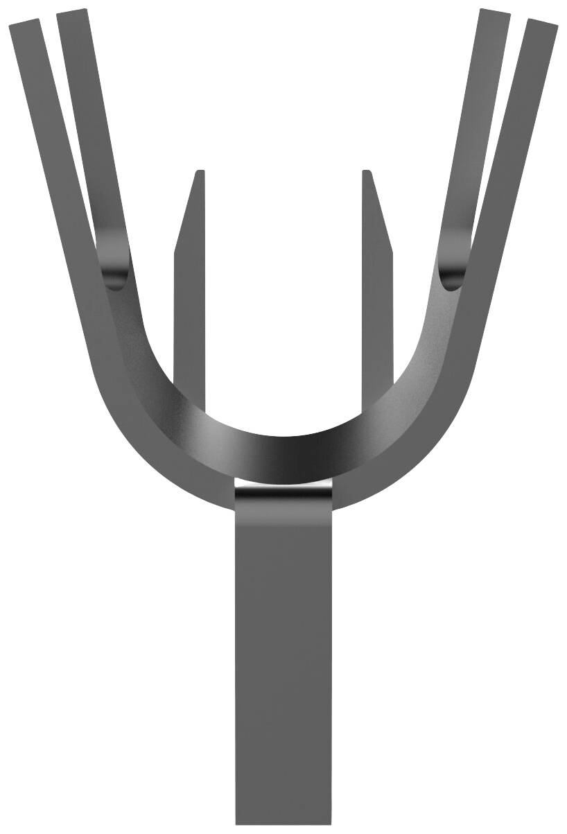A black, Y-shaped metal object with two upward-facing arms and a curved central section.