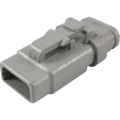 A grey, rectangular plastic plug with a mounting clip on the top side, typically used for electronic connections.