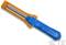 A blue and orange hand tool with metal rods, possibly a connector unlocking tool.