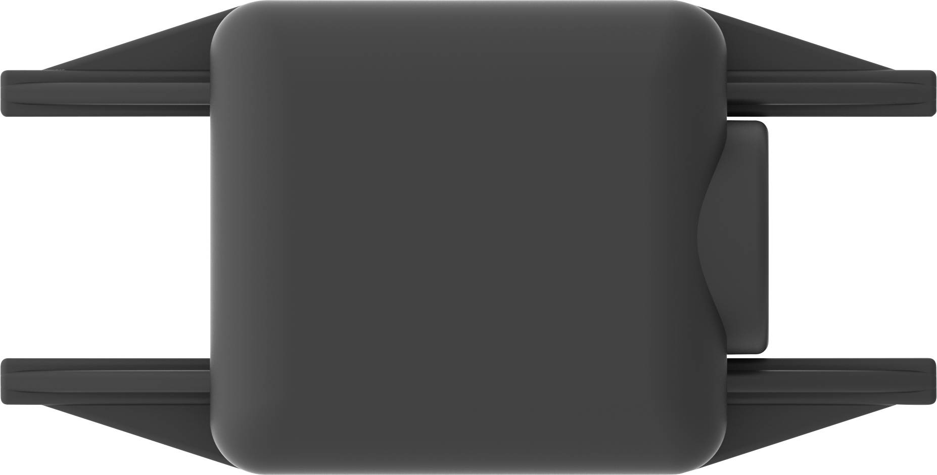 A black, rectangular device viewed from above. It has two protruding, flat handles on the sides.
