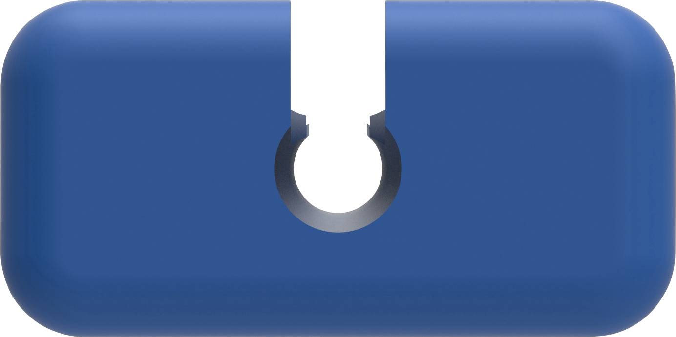 Blue, rectangular shape with a central, semi-circular recess on the top surface.