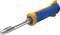 A blue and orange screwdriver with a metallic bit, used for cable installation.