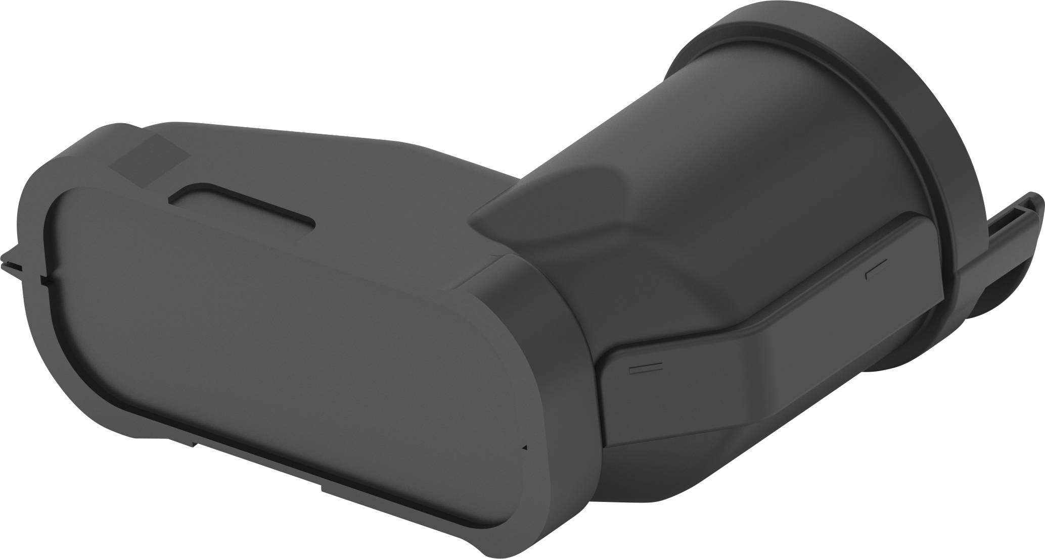 A black, cylindrical device with rounded corners, likely a piece of technical equipment or housing component.