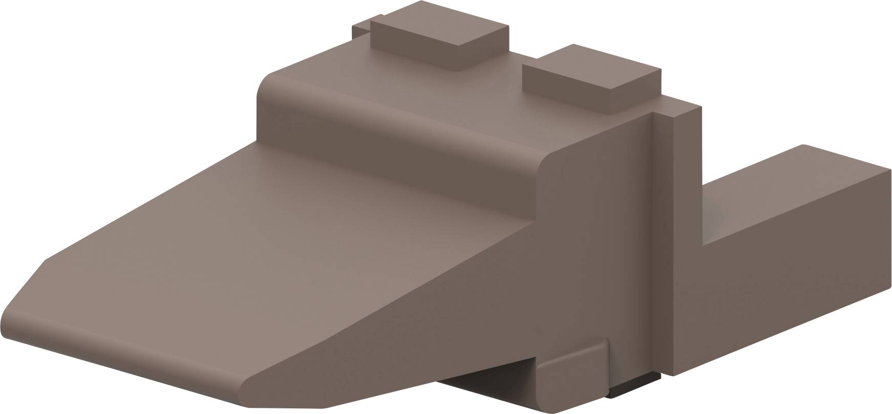 A brown plastic component in a rectangular, slightly curved shape, potentially a part or element of a connector system.