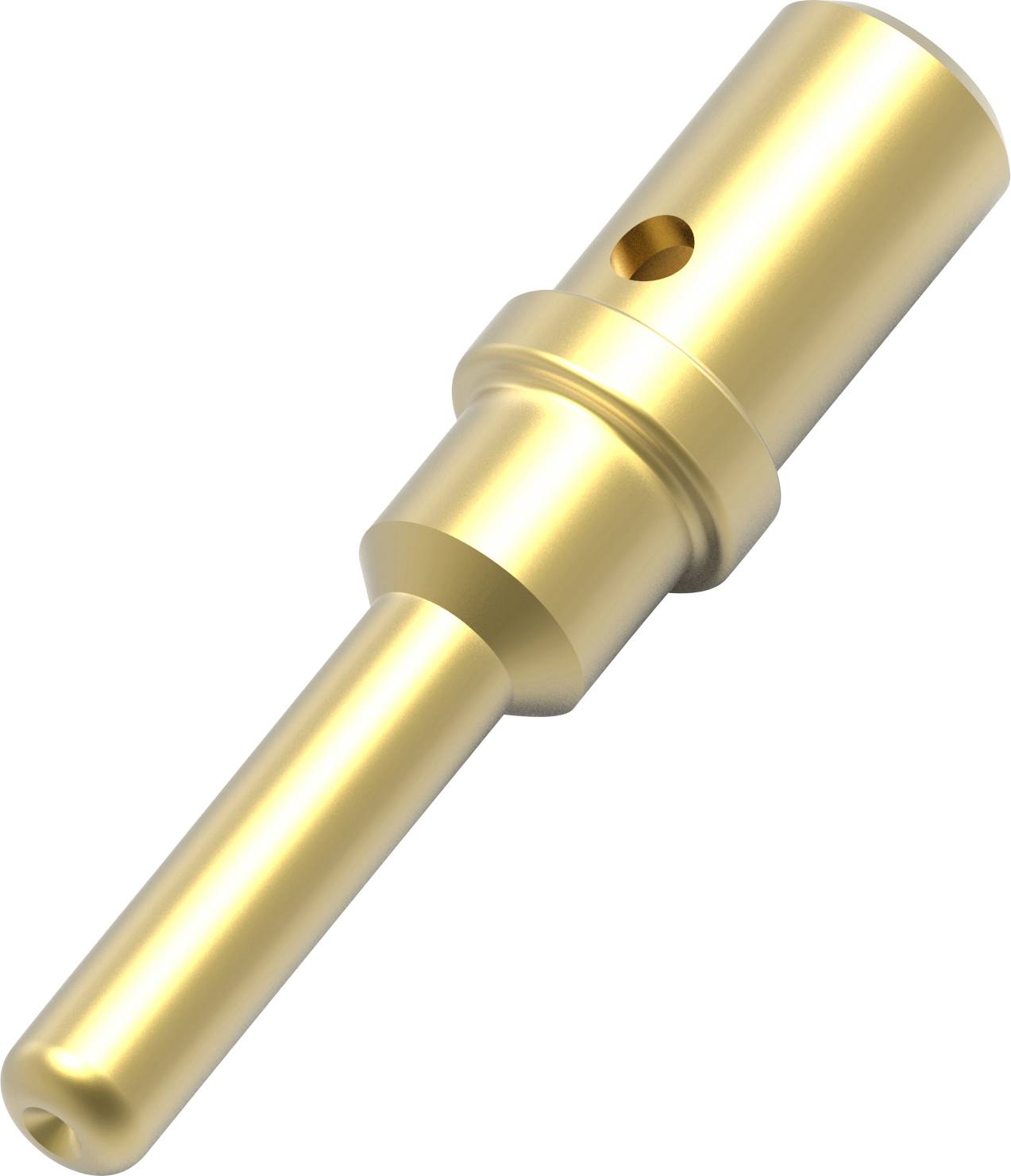A gold-coloured, metallic pen with a hole in the middle and a conical tip.