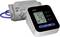 'Digital blood pressure monitor with cuff, showing systolic pressure of 120, diastolic pressure of 80, and pulse rate of 72.'