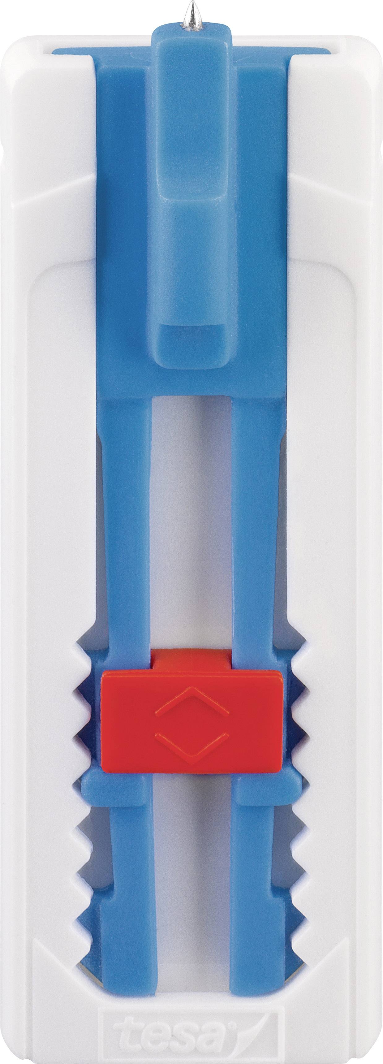 'A white and blue suspension with a red sliding clip, used for mounting on a wall or ceiling.'