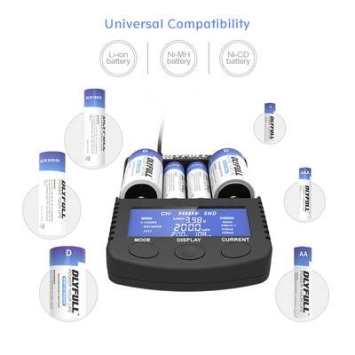 Dlyfull T5 Charger for cylindrical cells NiCd, NiMH, Li-ion AAA , AA , C, D, 10440, 10500, 12500, 12650, 13500, 13650, 1-5