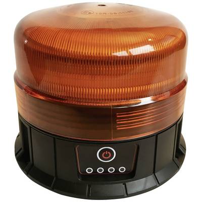 Orange warning light with a black base and four buttons, one with a red power on/off symbol.