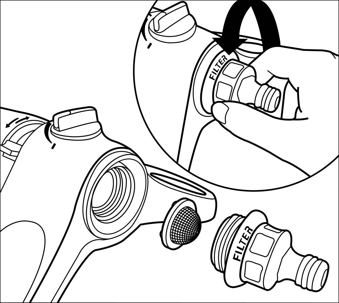 'Instructions for cleaning or replacing a tap filter: Stop the water flow direction, remove the filter and clean/replace.'