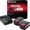 Battery chargers with Einhell Power X-Change batteries, each featuring two units of 4.0 Ah and 5.2 Ah capacity, positioned side by side.