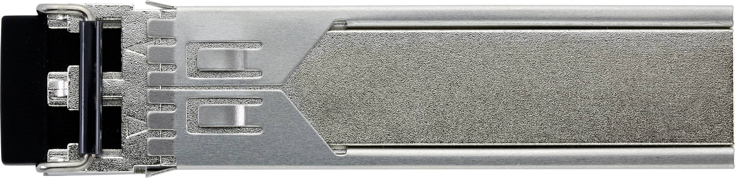 An SFP module, a small, compact network interface module that is plugged into a switch or router for data transmission.